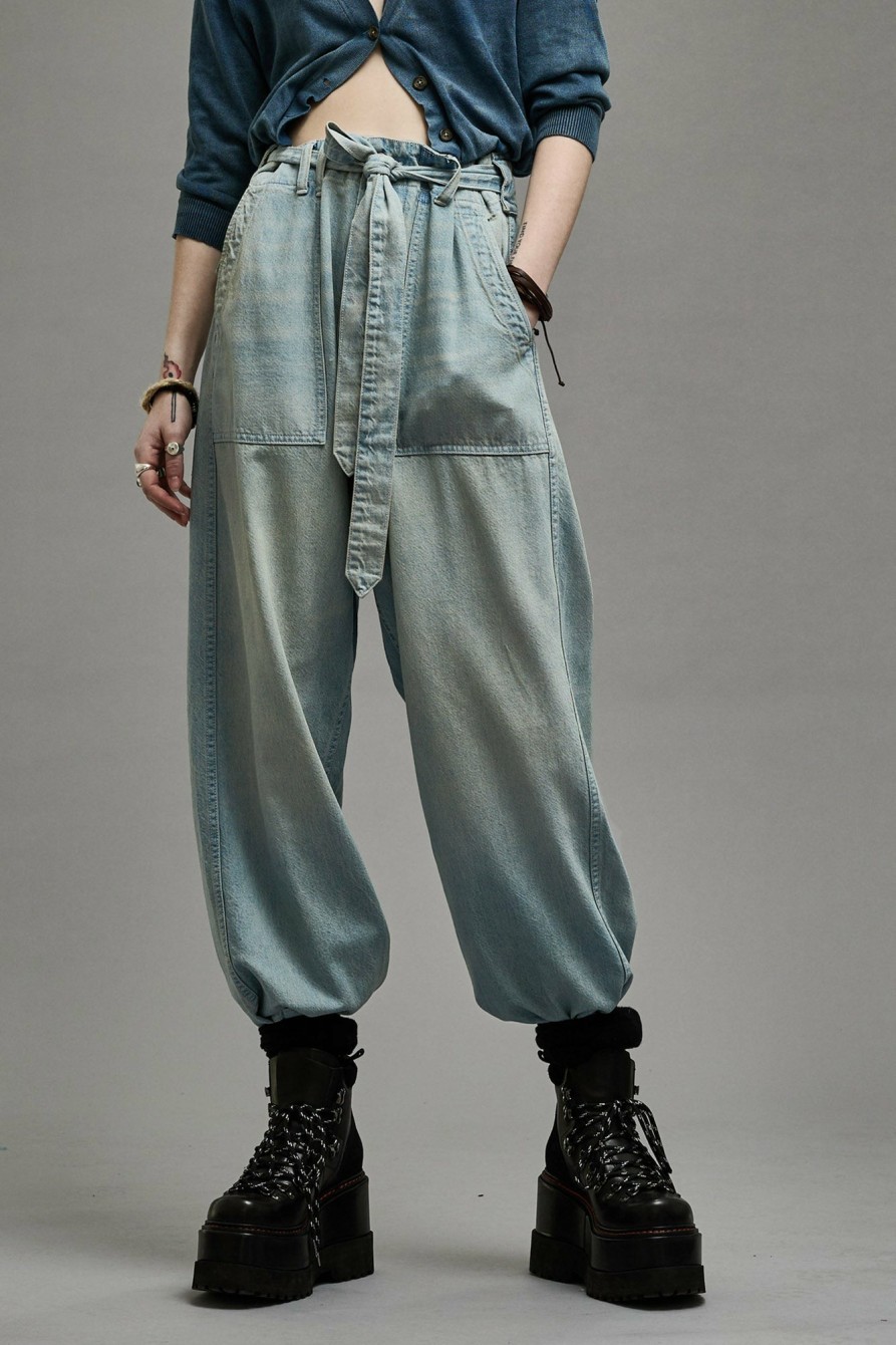 R13 Belted Venti Utility Pant - Lennon Blue Wide Leg