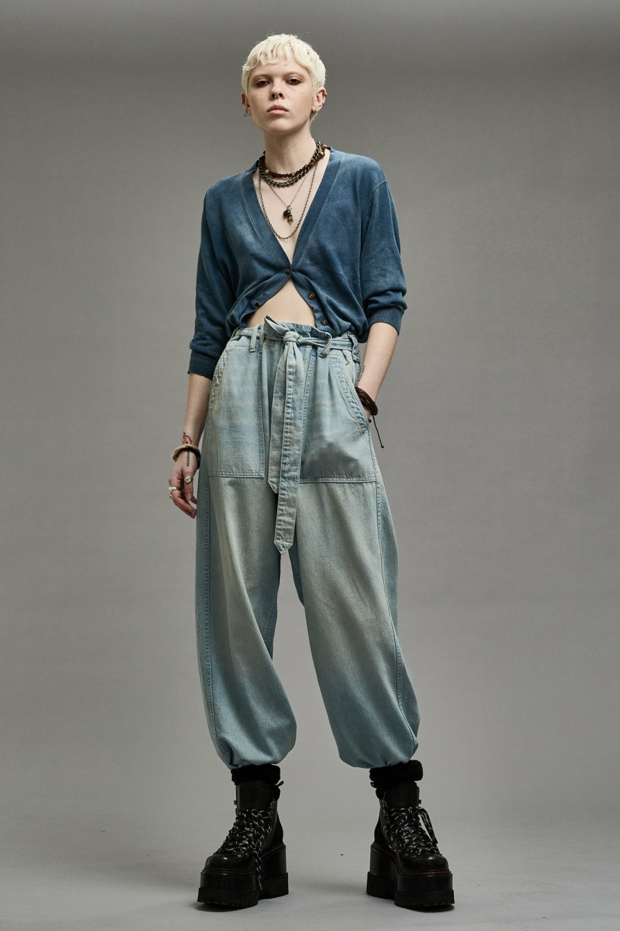 R13 Belted Venti Utility Pant - Lennon Blue Wide Leg