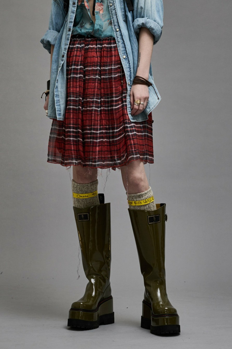 R13 Double Layer Kilt Skirt - Red Plaid Dresses & Skirts