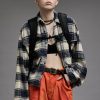 R13 Cropped Multipocket Overshirt - Ecru Plaid Tops