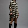 R13 Oversized Relaxed Shirtdress - Splattered Ecru Plaid Dresses & Skirts