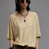 R13 Gathered Hem V-Neck Tee - Khaki T-Shirts