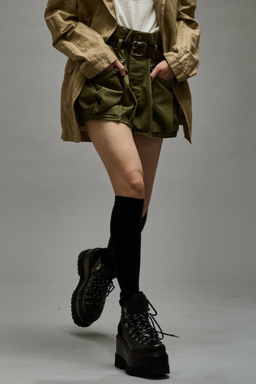 R13 Bubble Skort - Olive Herringbone Pants & Shorts