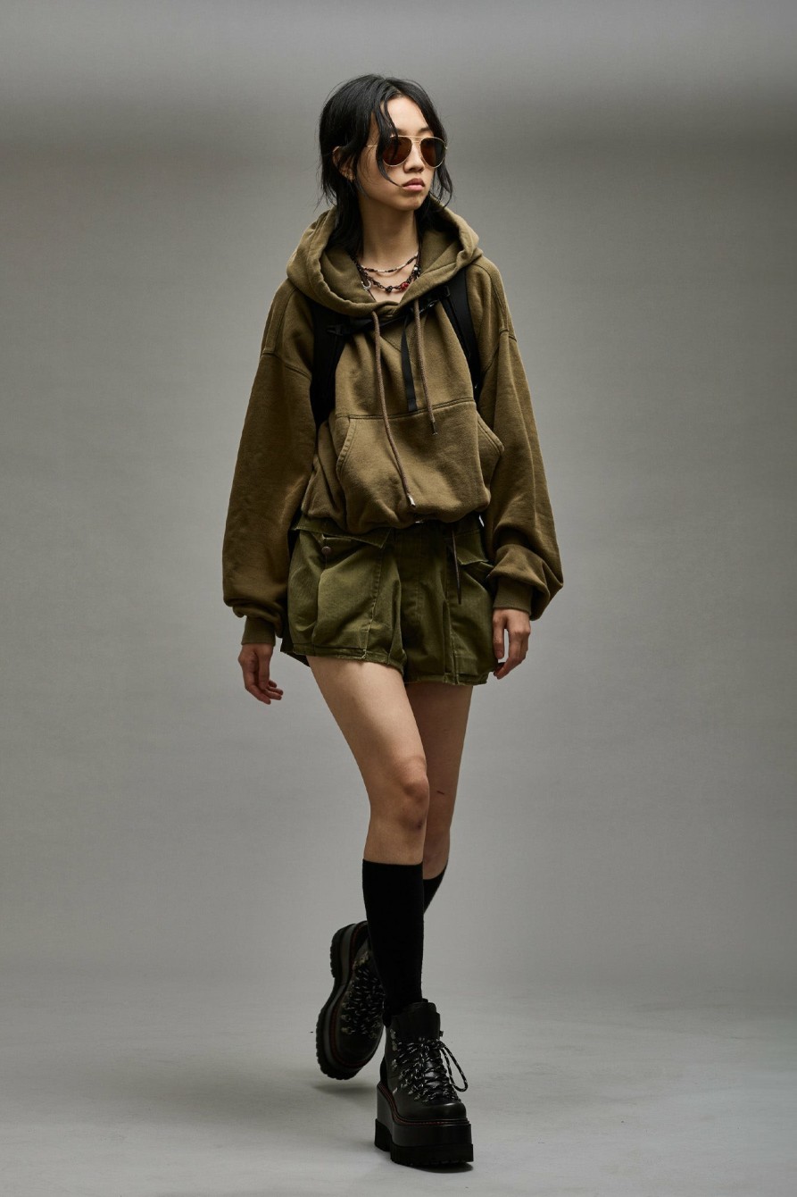 R13 Balloon Popover Hoodie - Dark Olive Tops