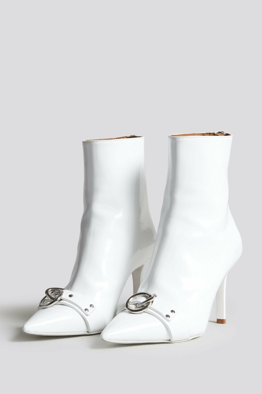 R13 Sid Heeled Harness Boot - Patent White Boots