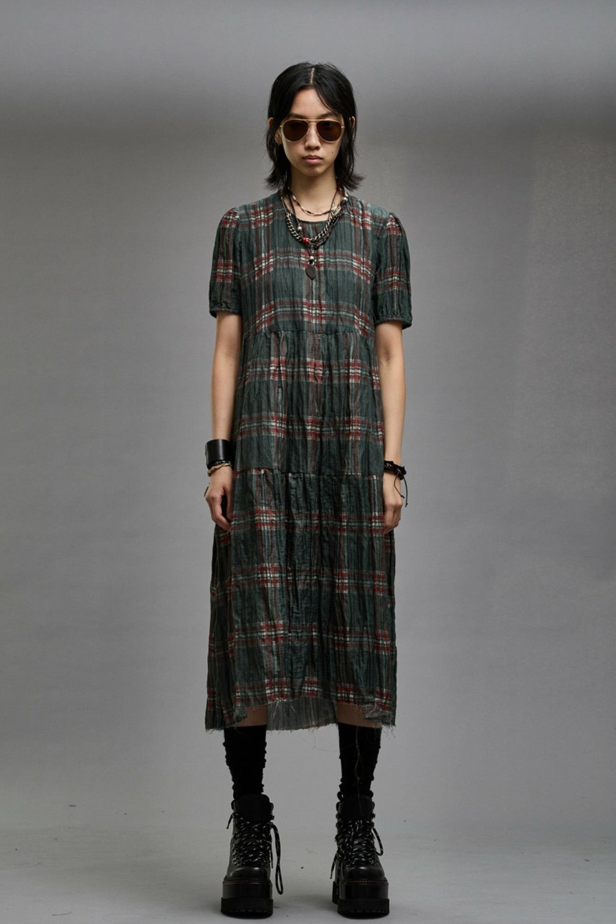 R13 Relaxed Midi - Marsh Green Plaid Dresses & Skirts