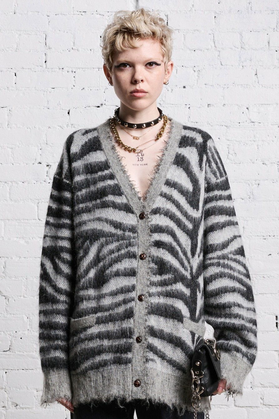 R13 Mohair Boyfriend Cardigan - Zebra Jacquard Sweaters