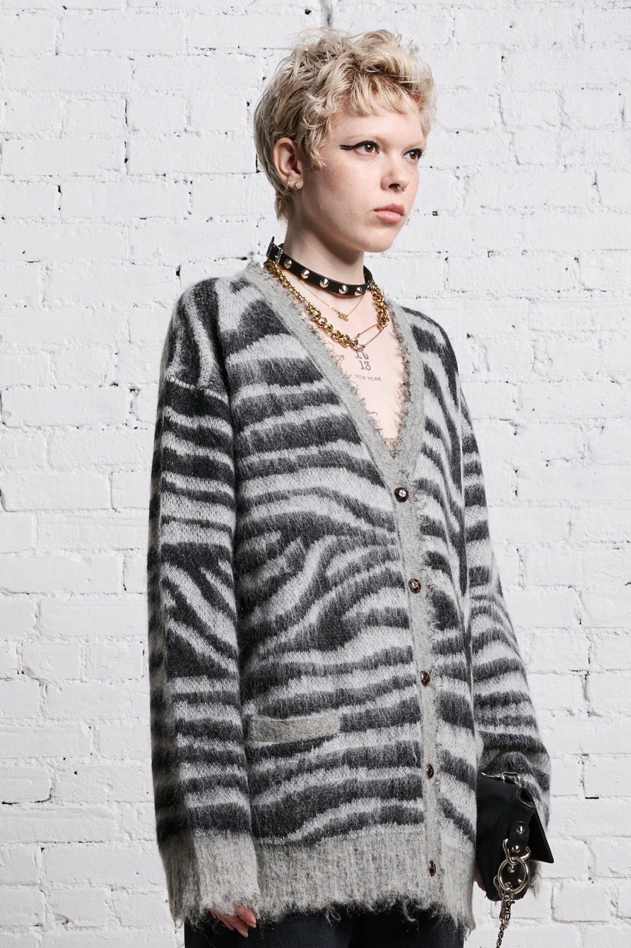 R13 Mohair Boyfriend Cardigan - Zebra Jacquard Sweaters