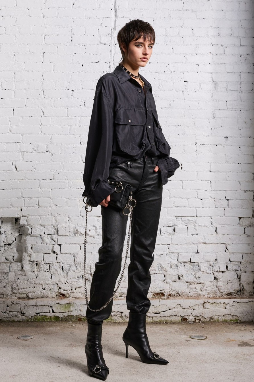 R13 Boy Straight Leather Pant - Black Boy Straight