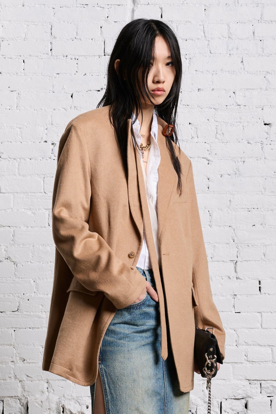 R13 Belt Collar Ragged Blazer - Camel Jackets & Coats