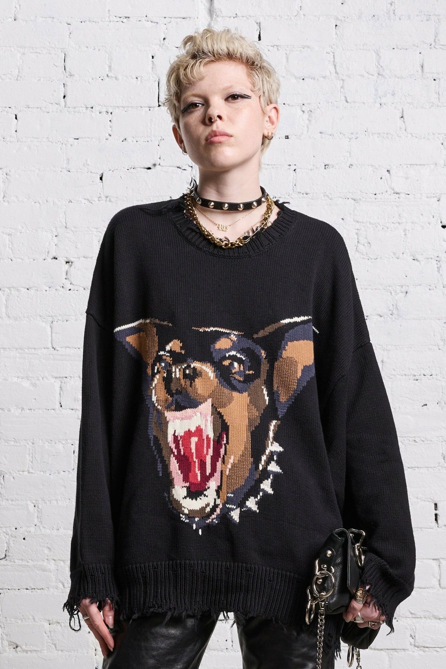 R13 Angry Chihuahua Oversized Sweater - Black Sweaters