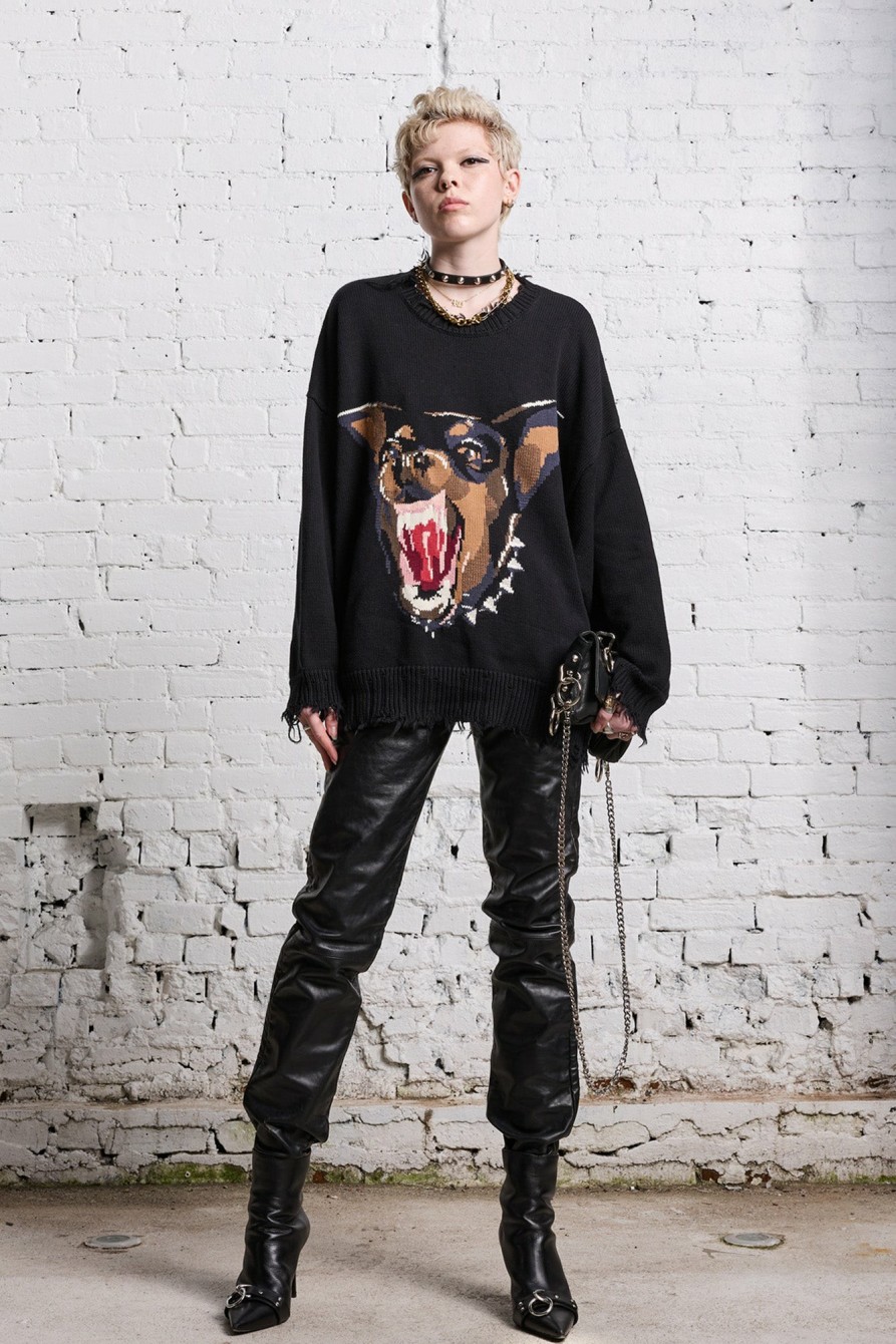 R13 Angry Chihuahua Oversized Sweater - Black Sweaters