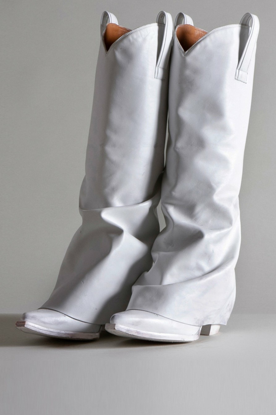 R13 Mid Cowboy Boots With Sleeve - White Cowboys