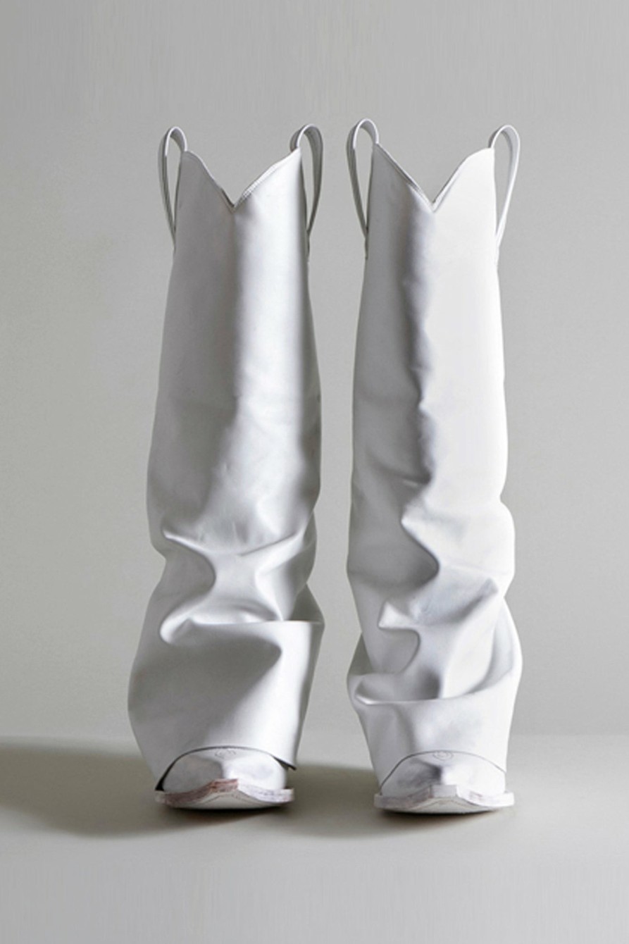 R13 Mid Cowboy Boots With Sleeve - White Cowboys