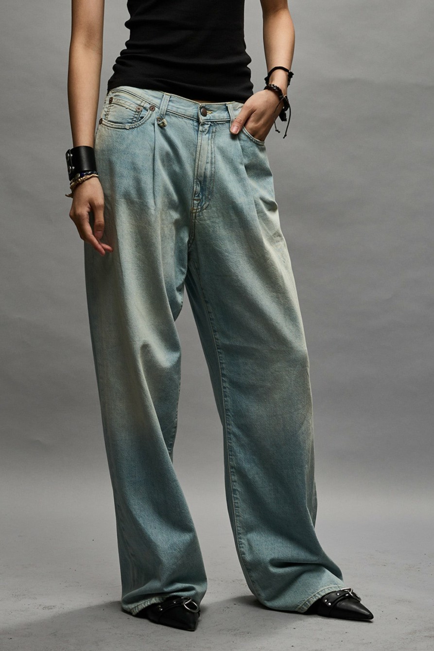 R13 Damon Pleated Wide Leg - Lennon Blue Wide Leg