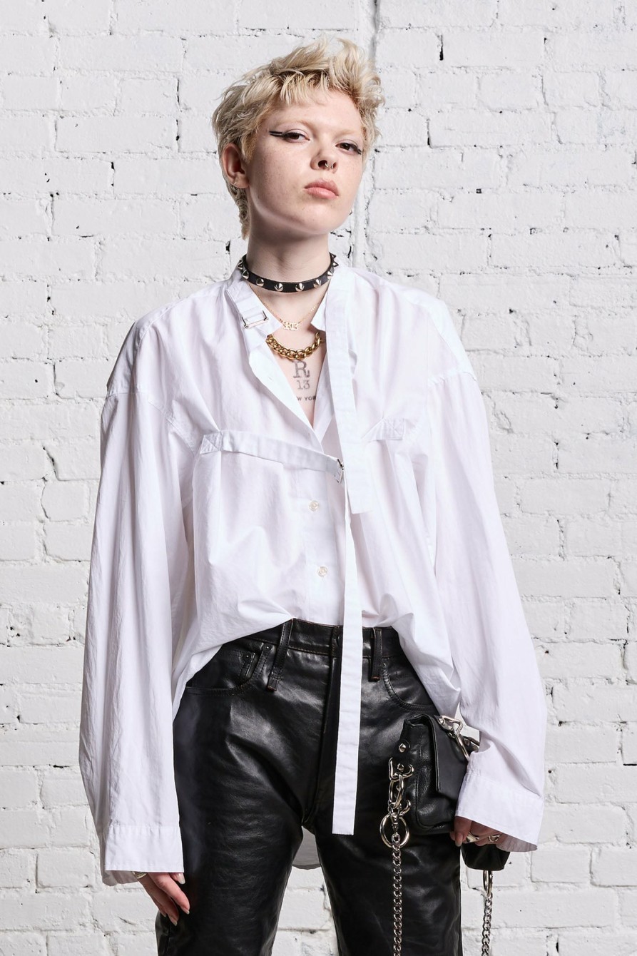 R13 Belted Button-Up - White Tops