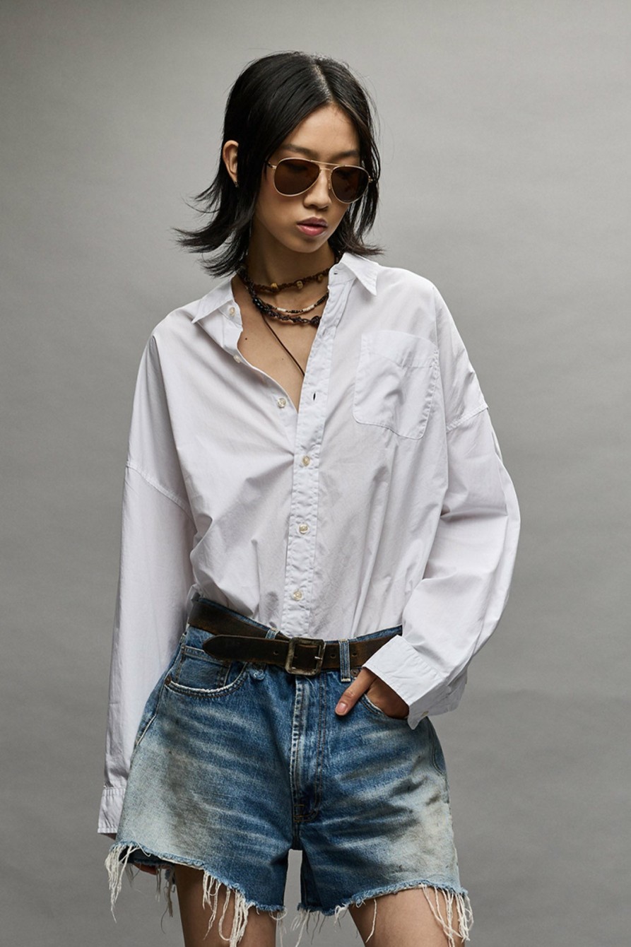 R13 Drop Neck Shirt - White Tops