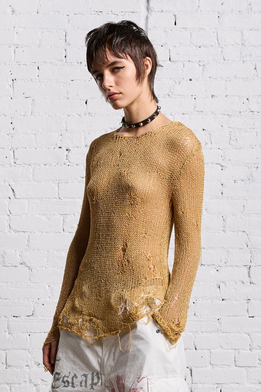 R13 Threadbare Crewneck - Gold Sweaters