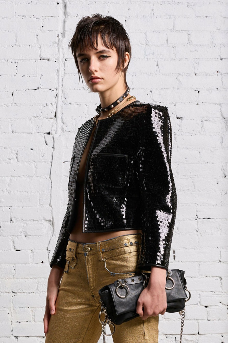 R13 Square Shoulder Sequin Jacket - Black Jackets & Coats