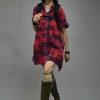 R13 Oversized Relaxed Shirtdress - Dusk Red Plaid Dresses & Skirts