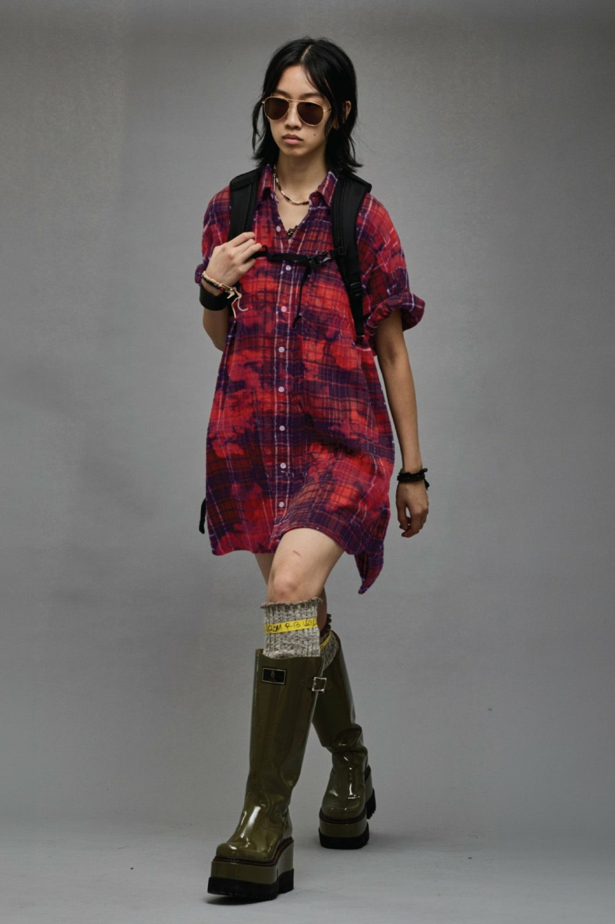 R13 Oversized Relaxed Shirtdress - Dusk Red Plaid Dresses & Skirts