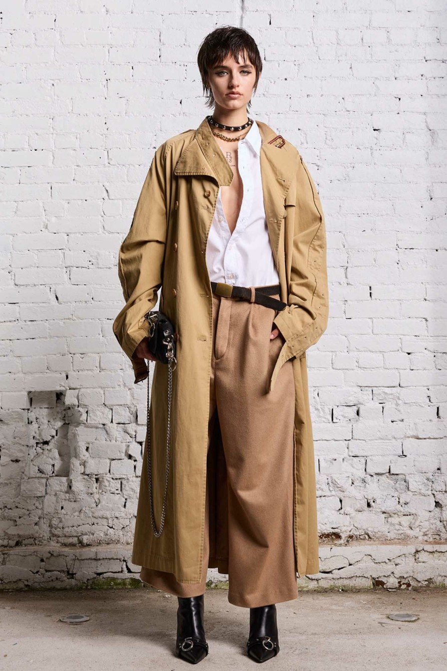 R13 Oversized Deconstructed Trench Coat - Khaki Jackets & Coats