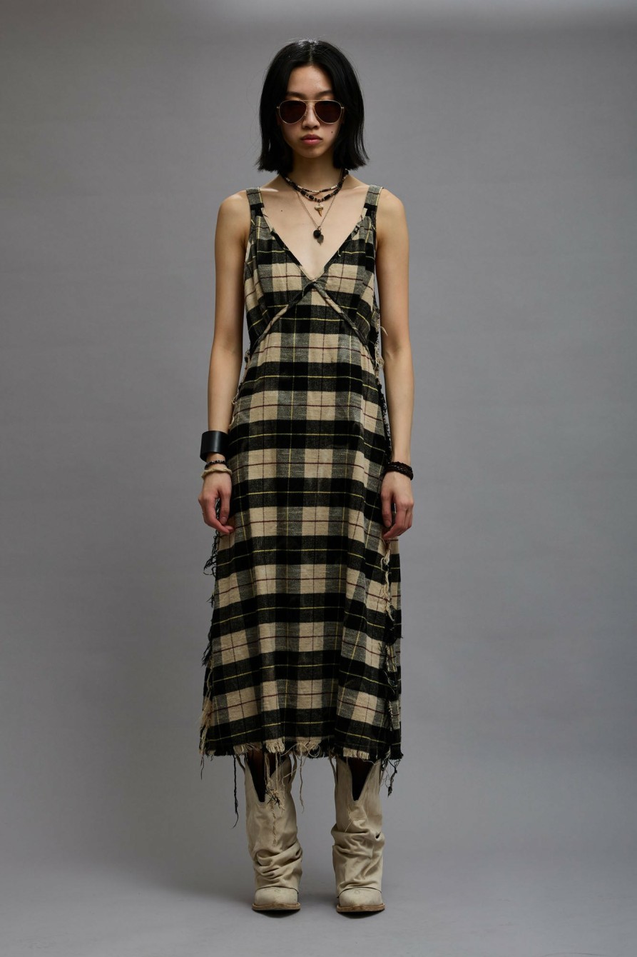 R13 Grunge Slip - Bleached Ecru Plaid Dresses & Skirts