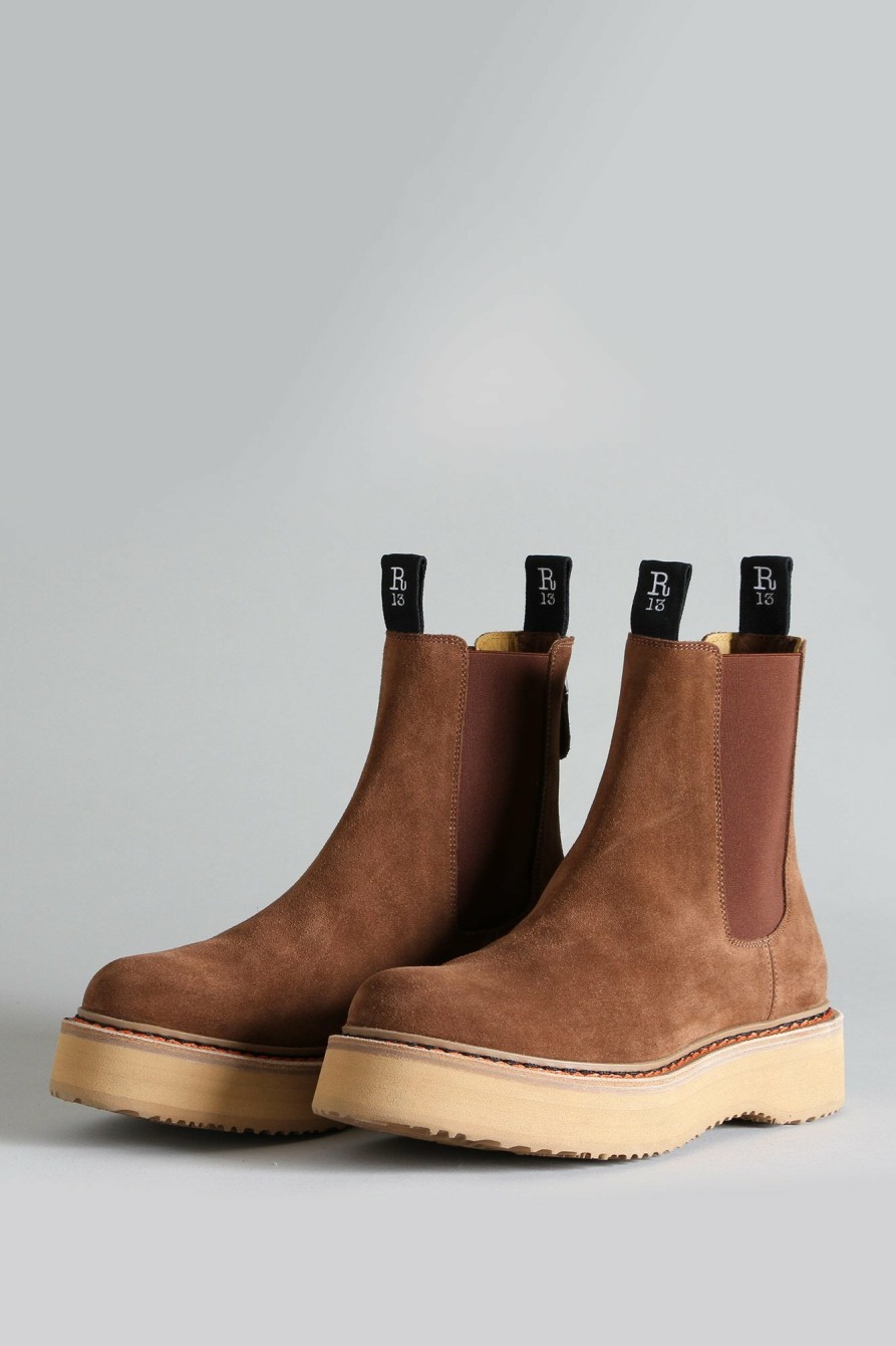 R13 Single Stack Chelsea Boot - Brown Suede Boots