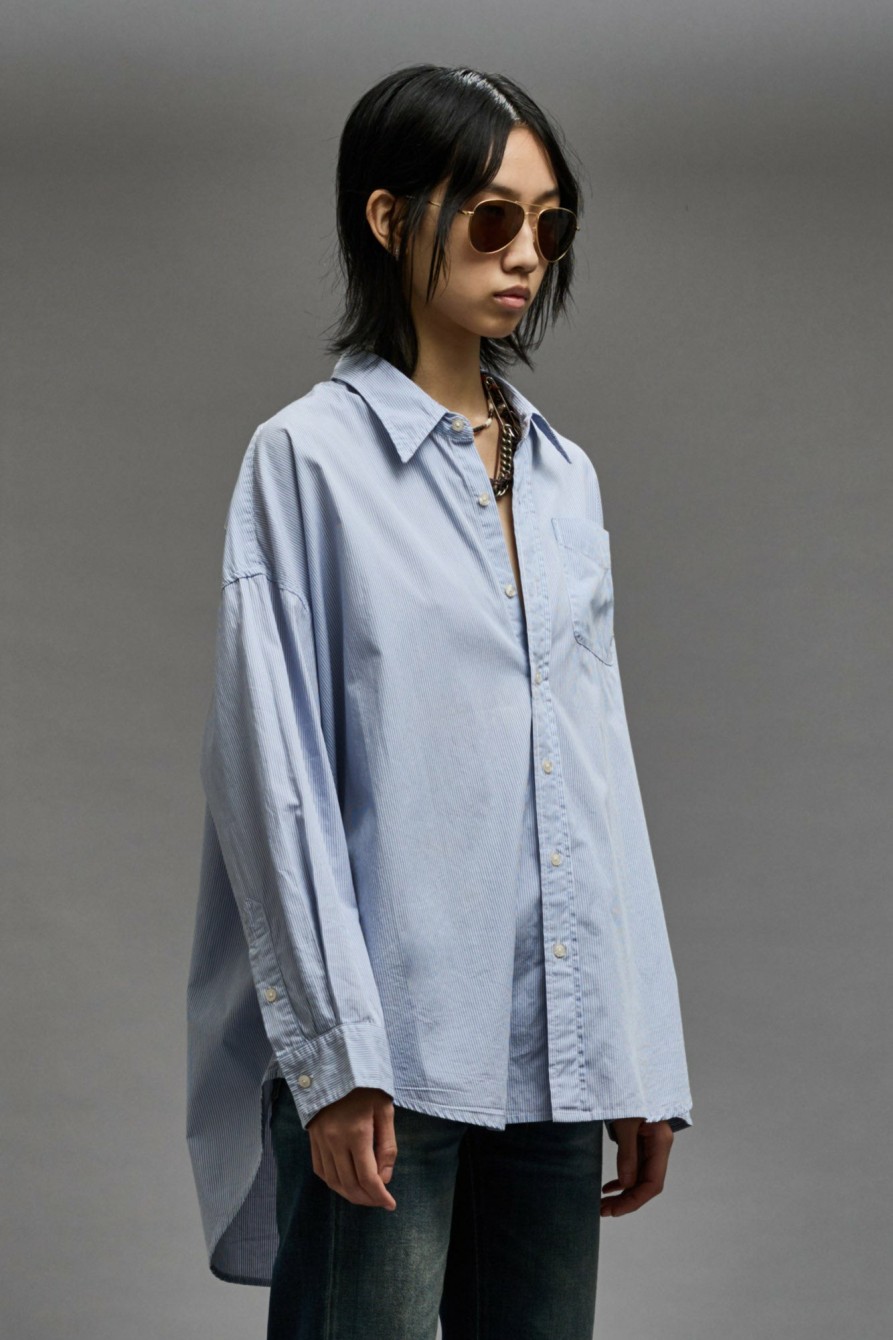 R13 Drop Neck Shirt - Blue And White Stripe Tops