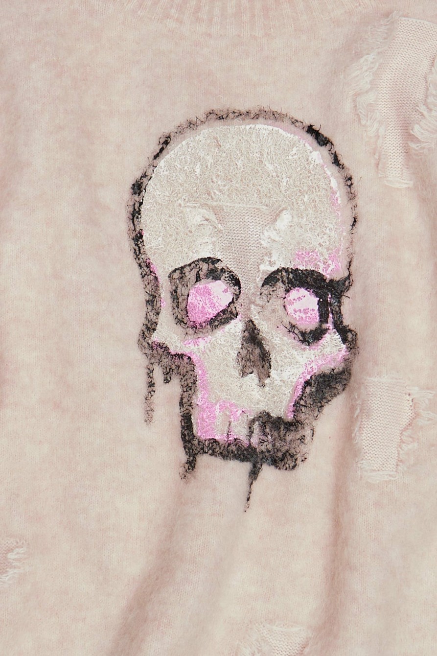 R13 Deconstructed Skull Sweater - Light Pink Sweaters