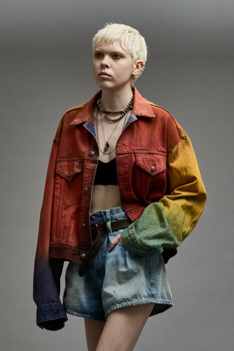 R13 Eli Boxy Trucker Jacket - Multicolor Spray Dye Jackets & Coats