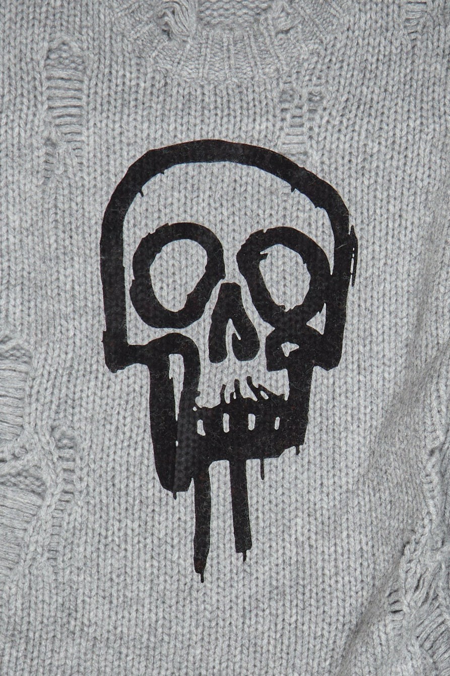 R13 Skull Drip Sweater - Heather Grey Sweaters