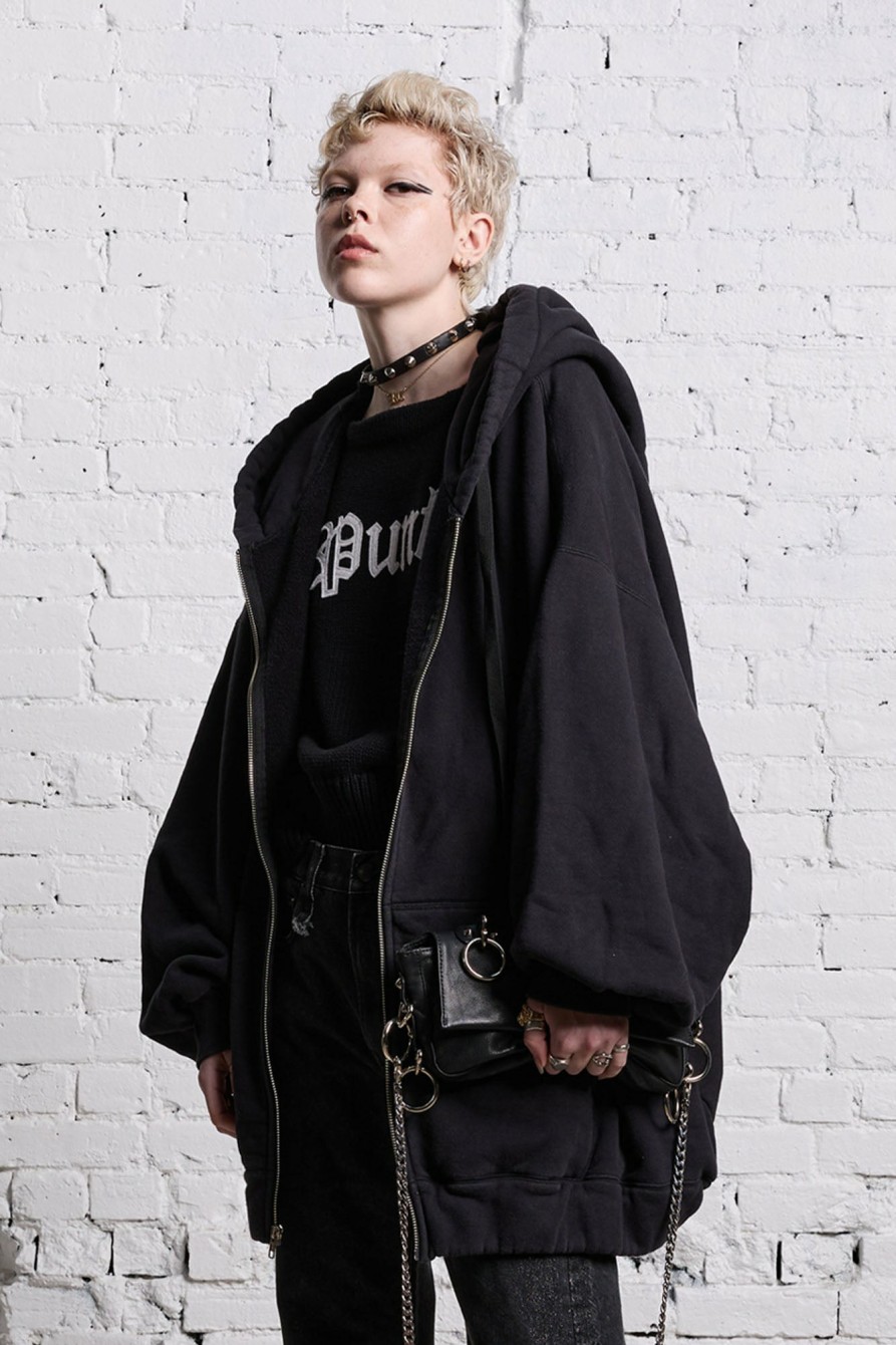 R13 Jumbo Zip Hoodie - Black Tops