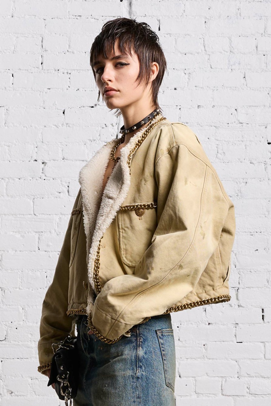 R13 Cropped Chore Jacket - Khaki Canvas Jackets & Coats