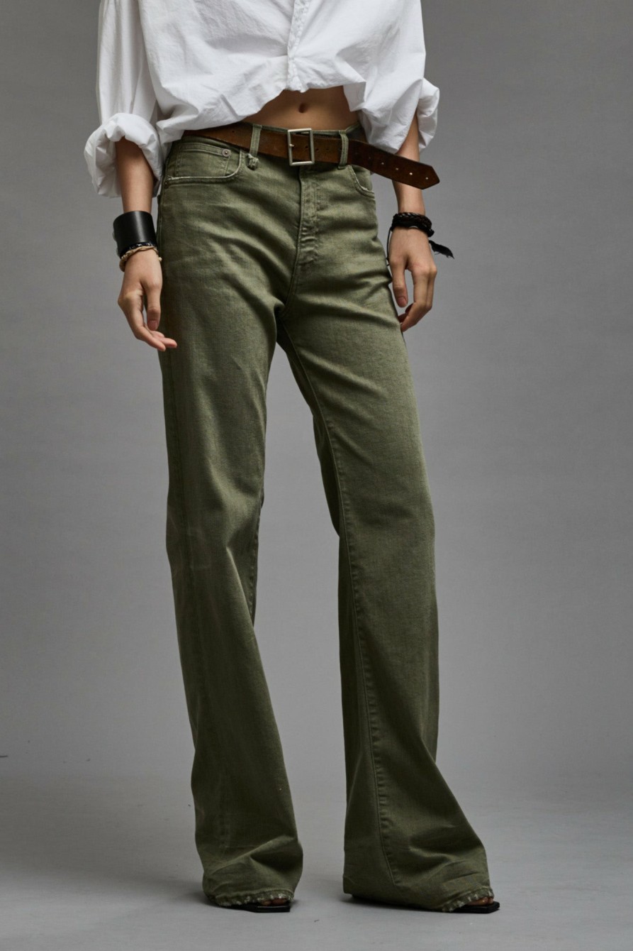 R13 Jane Jean - Olive Green Stretch Wide Leg