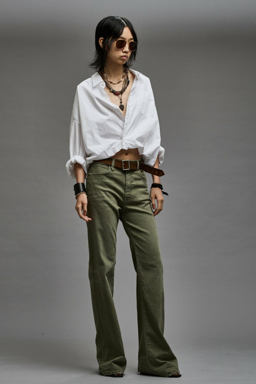 R13 Jane Jean - Olive Green Stretch Wide Leg