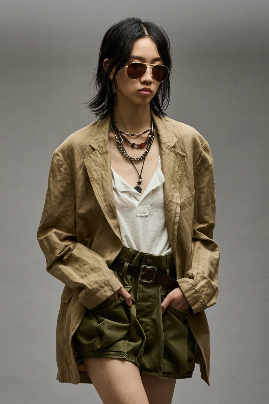 R13 Oversized Ragged Blazer - Khaki Jackets & Coats