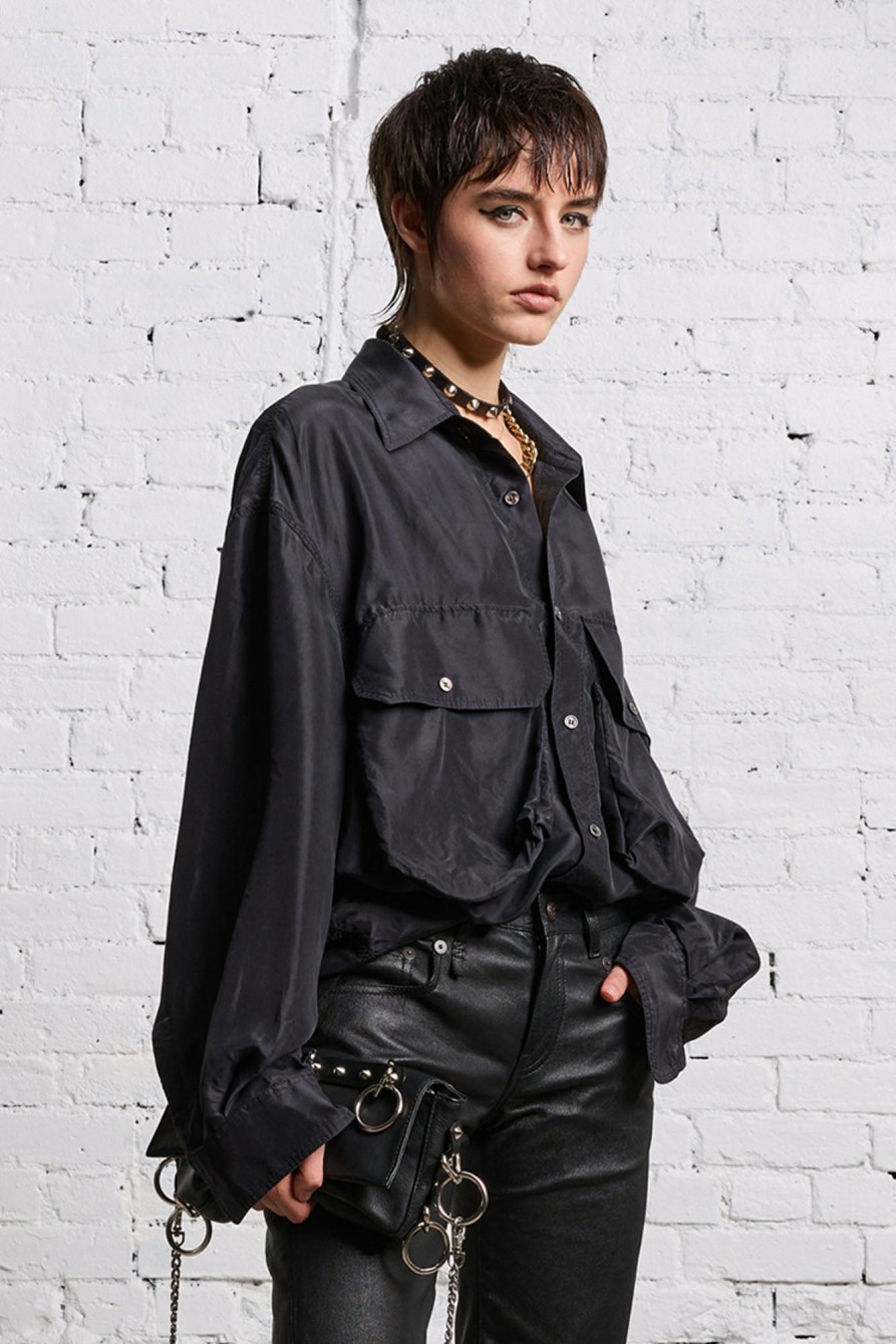 R13 Oversized Pocket Shirt - Black Overdye Tops