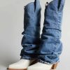 R13 Mid Cowboy Boots With Denim Sleeve - Blue And White Cowboys