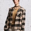 R13 Shredded Crewneck Shirt - Bleached Beige Plaid Tops