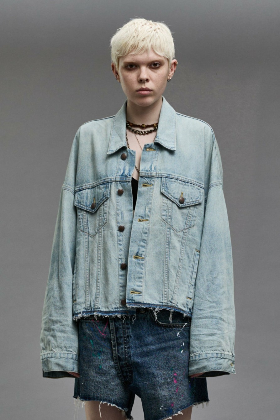 R13 Oversized Cut-Off Trucker Jacket - Lennon Blue Jackets & Coats