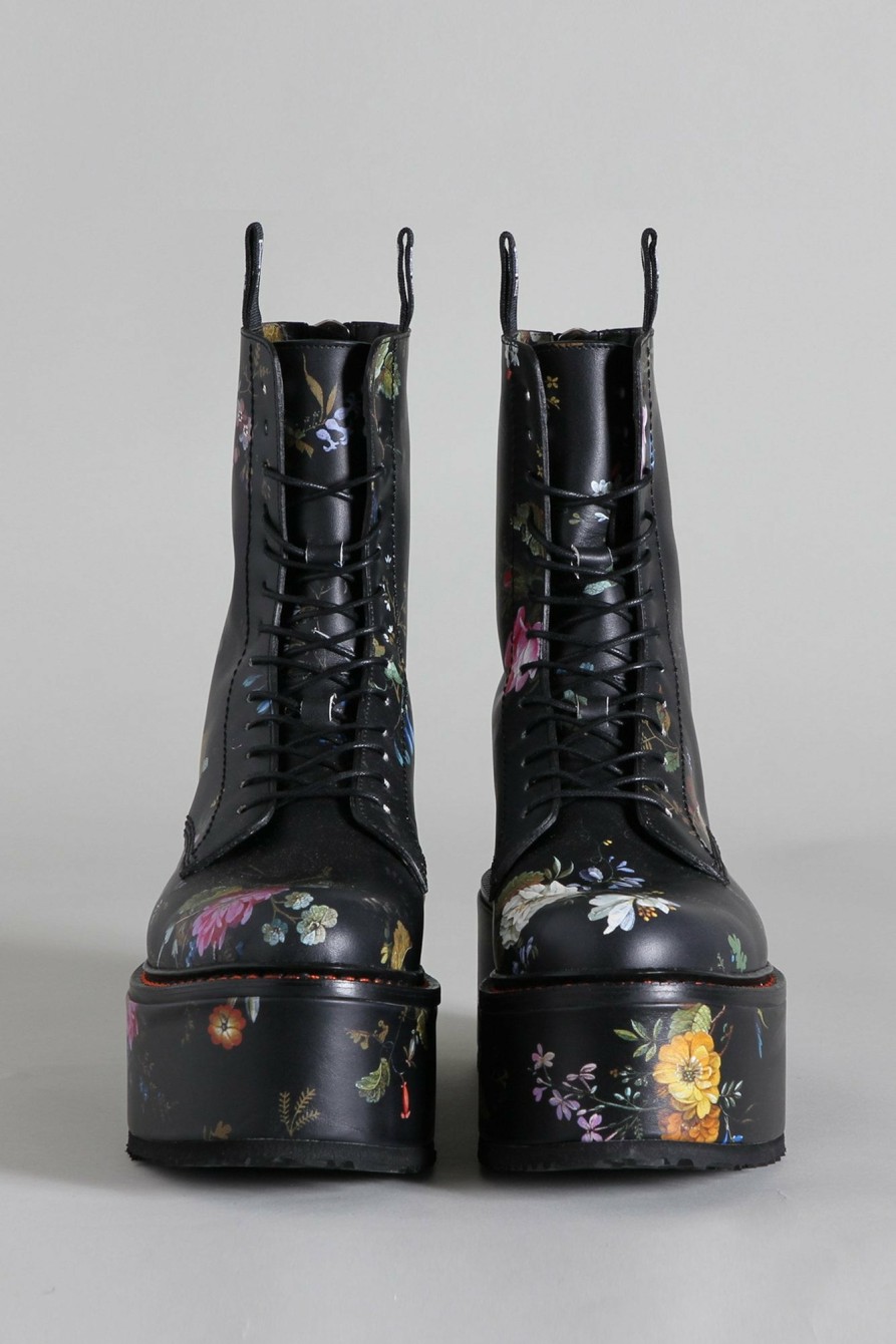 R13 Double Stack Boot - Black Floral Boots