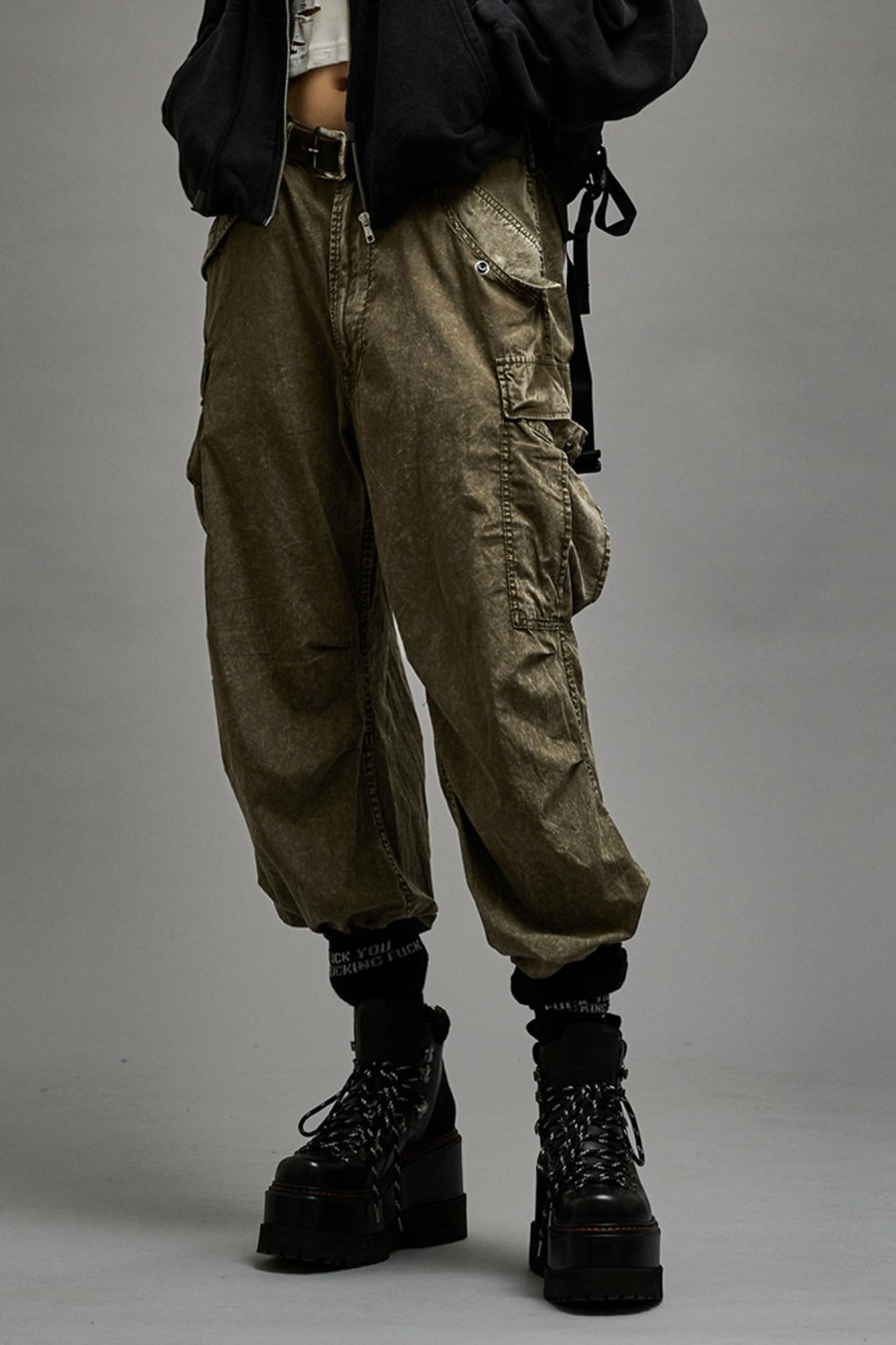 R13 Wide Leg Cargo - Olive Garment Dye Pants & Shorts