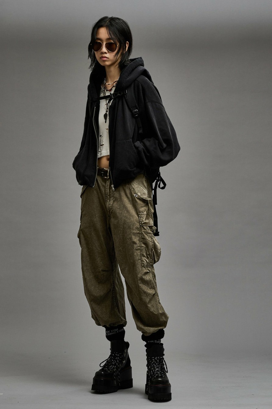 R13 Wide Leg Cargo - Olive Garment Dye Pants & Shorts