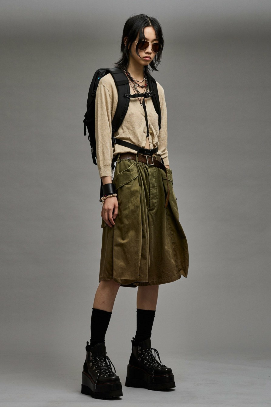 R13 Jesse Multipocket Short - Olive Herringbone Pants & Shorts