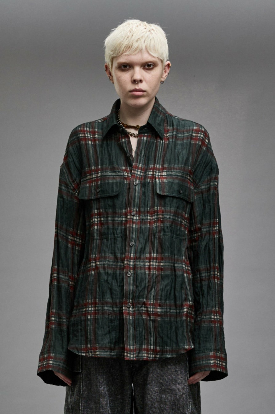 R13 Relaxed Workshirt - Marsh Green Plaid Tops