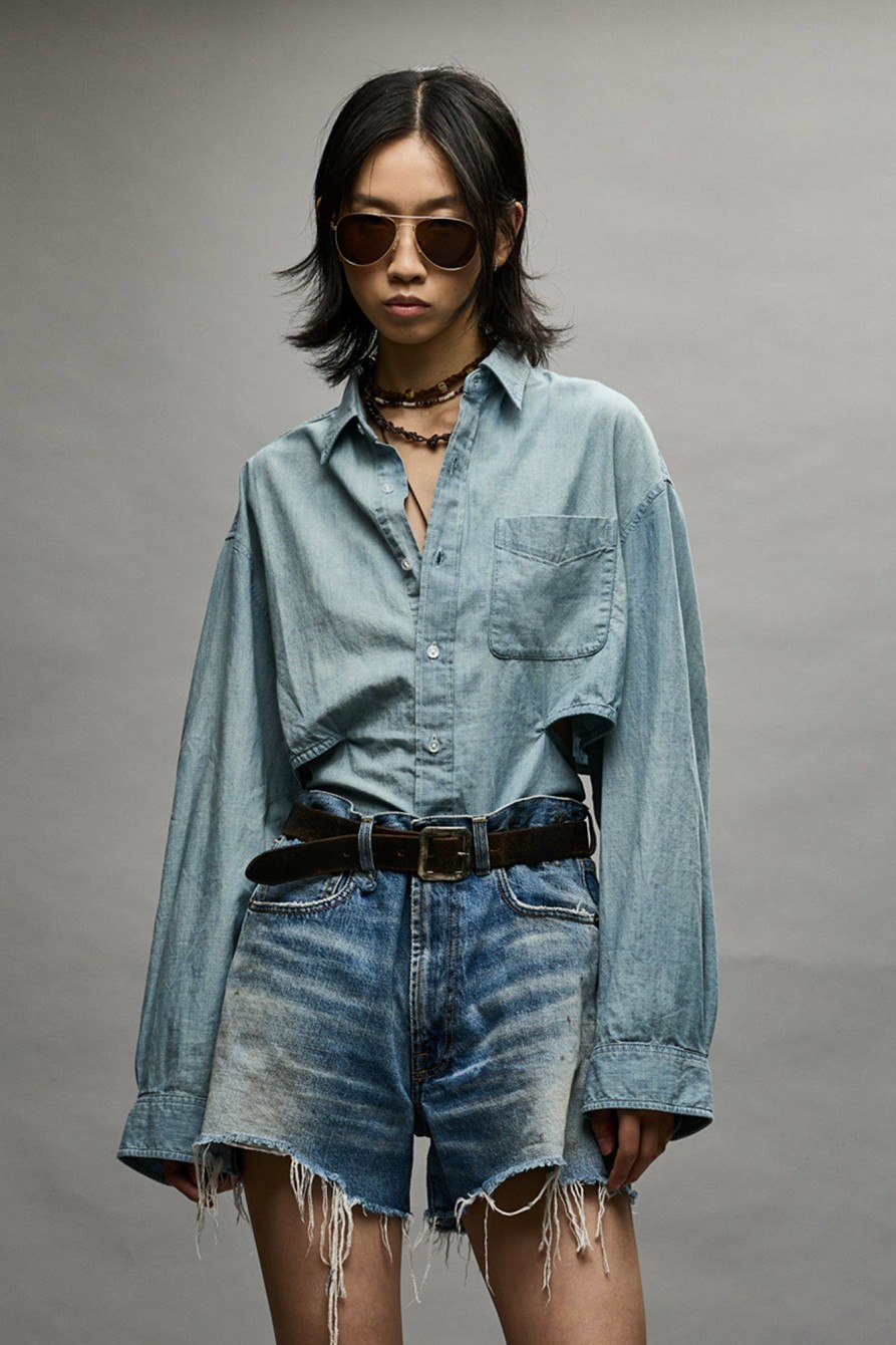 R13 Open Back Shirt - Vintage Blue Tops