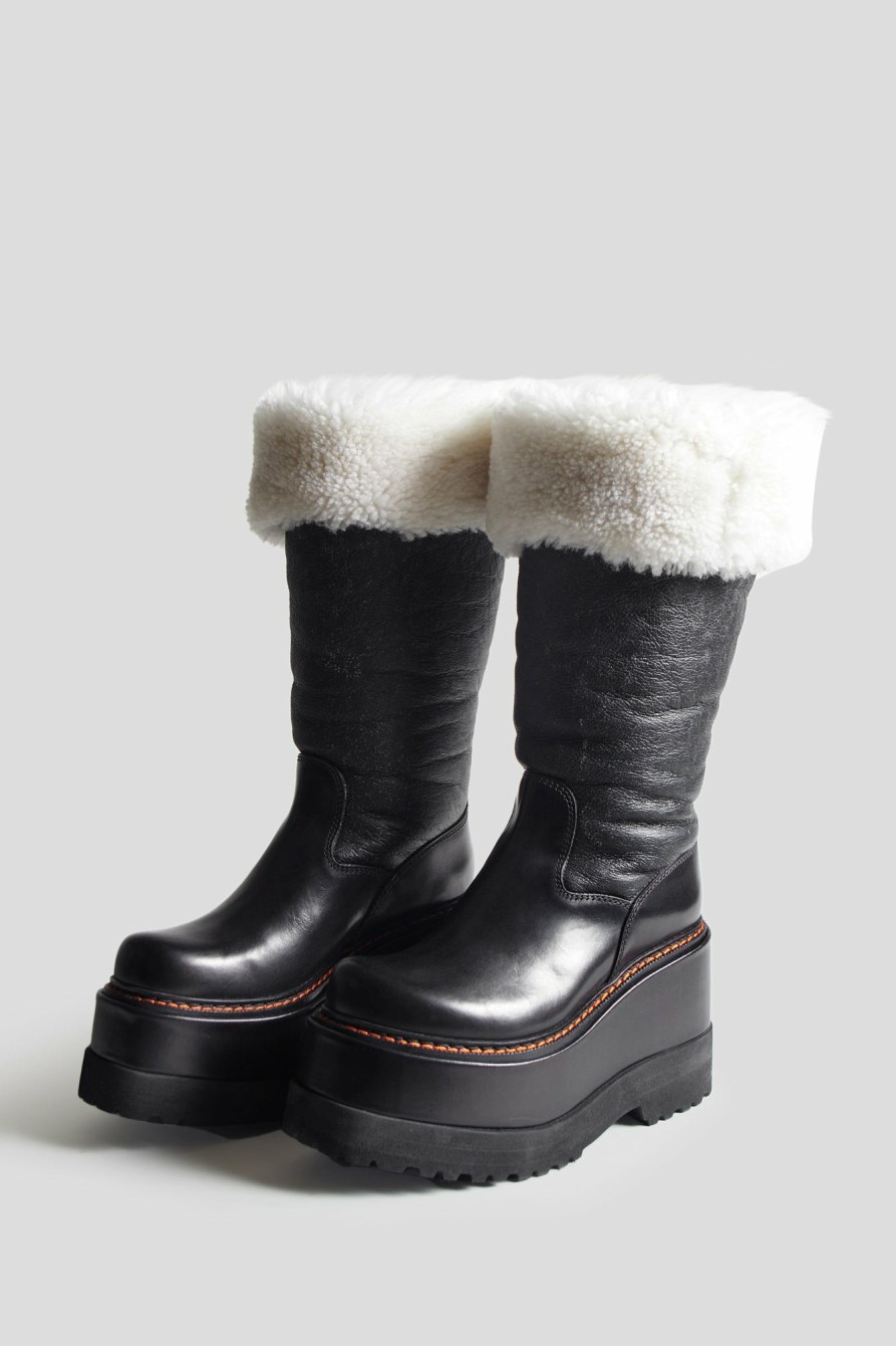 R13 Shearling Engineer Platform Boot - Black Boots