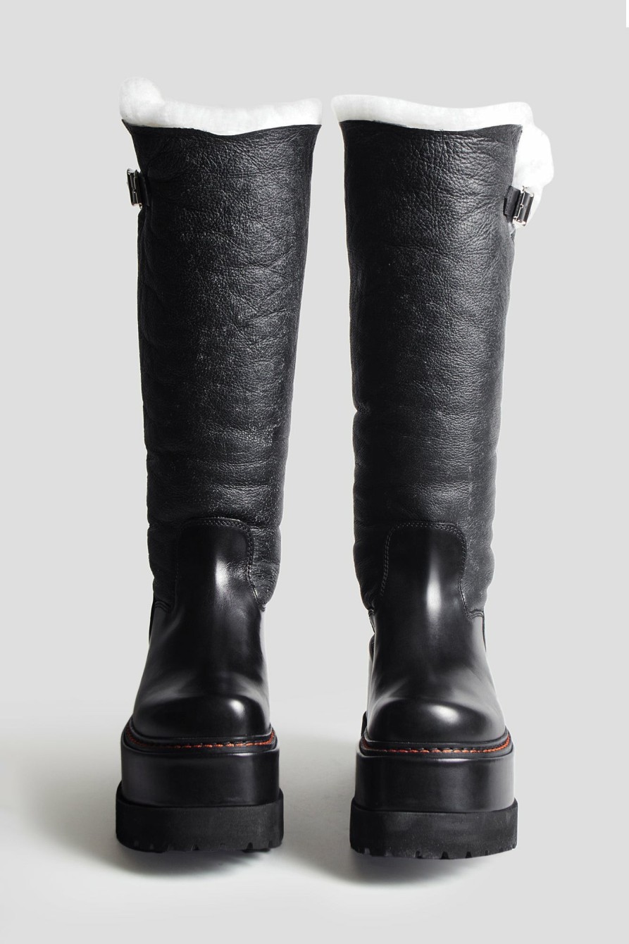 R13 Shearling Engineer Platform Boot - Black Boots