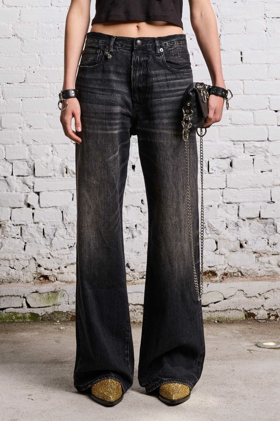 R13 D'Arcy Loose Jean - Eton Selvedge Black Wide Leg